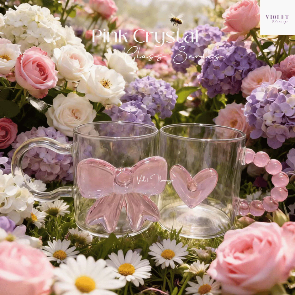 Violet Flamingo - Pink Crystal Glass Series แก้วน้ำ แก้วแชมเปญ แก้วไวน์ ประดับลายผีเสื้อสีชมพูหรือลายหัวใจ/โบว์โรแมนติก thumbnail 3