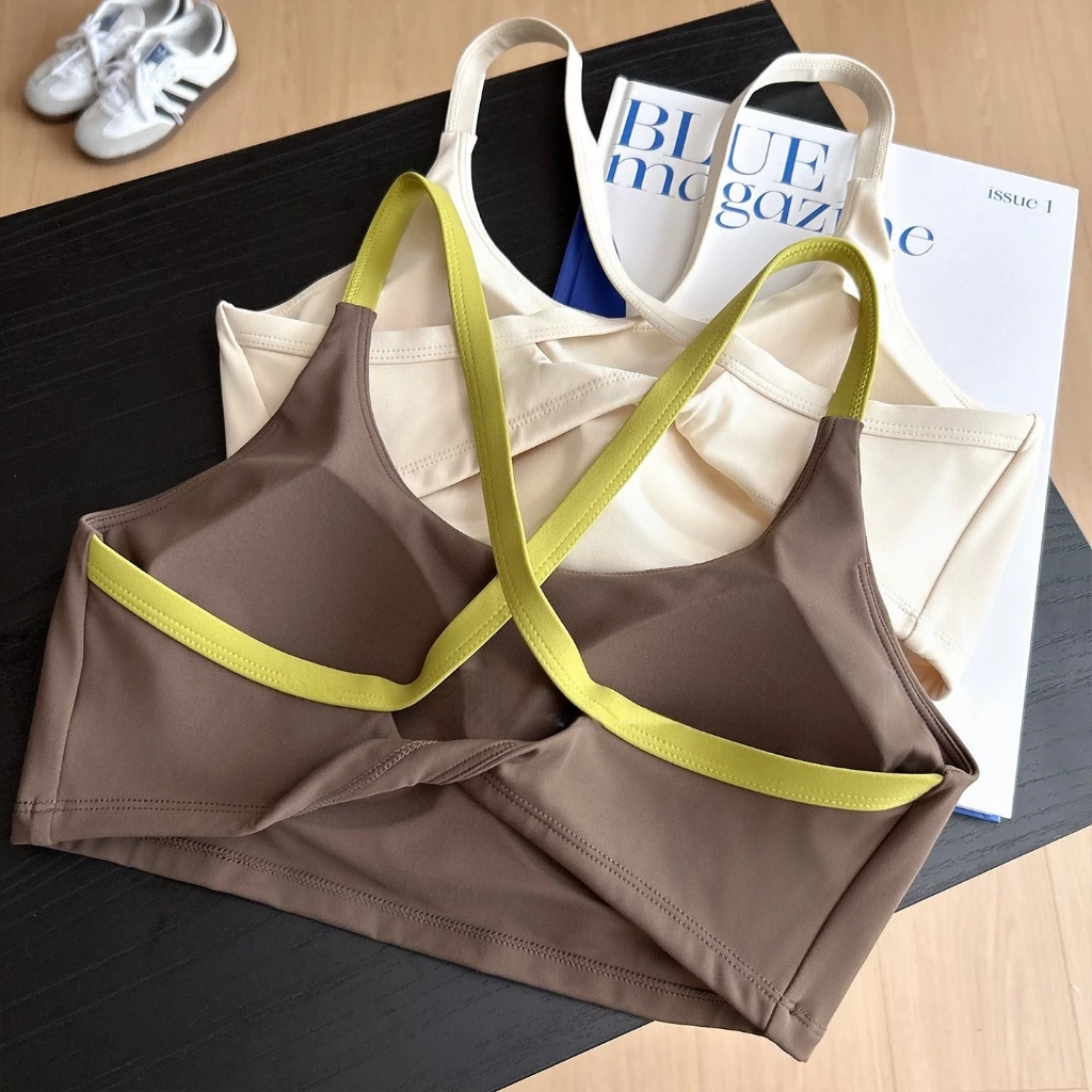 FitYoga บราสปอร์ตสายบาง สีตัดกัน ถ้วยในตัวเดียว สำหรับโยค้าฟิตเนส thumbnail 4