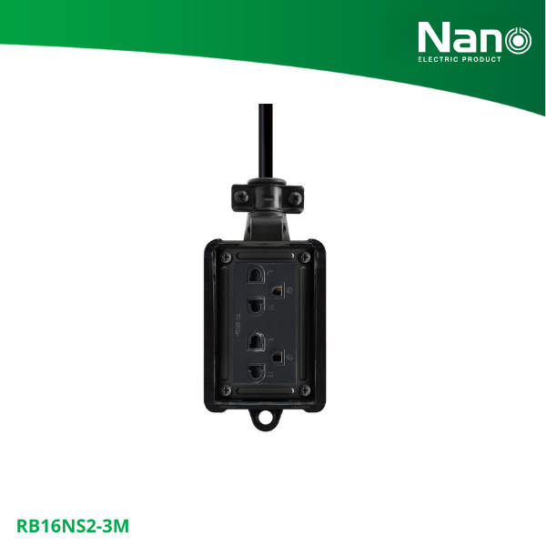 NANO บล็อกยาง (ไม่มีสวิตช์) พร้อมเต้ารับ 2 ช่อง 16A (สายยาว 3M, 5M, 10M, 20M) (1 ชิ้น/กล่อง) รุ่น RB16NS2