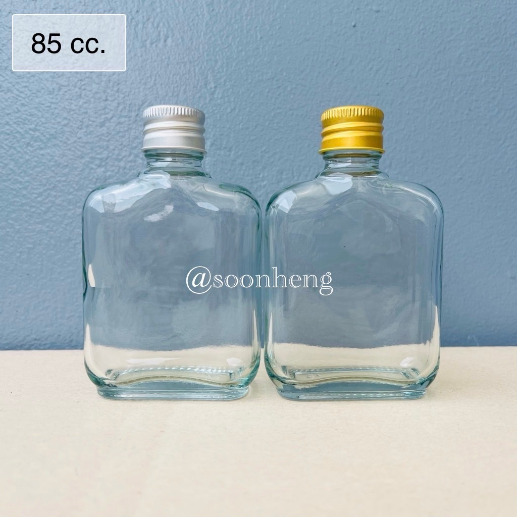 [WG57] ขวดแก้วแบน 85 cc ฝาอลู(+จุก)