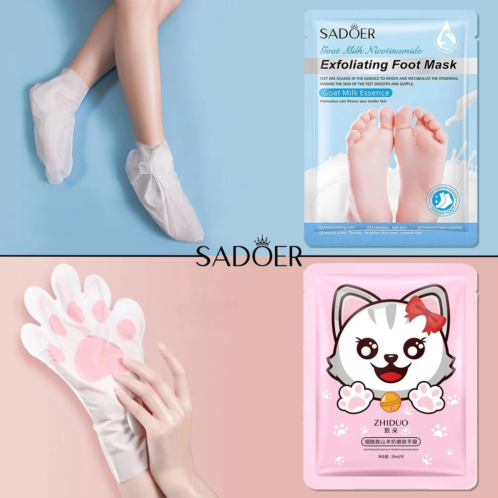 SADOER มาส์กมือ มาส์กเท้า นมแพะ บำรุงผิวลดเลือนริ้วรอยที่มือและเท้า ขัดผิว ต่อต้านริ้วรอย หนึ่งแพ็คประกอบด้วยสอง