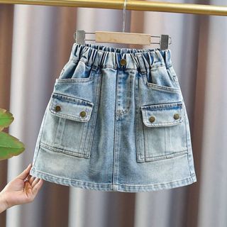 S36 กางเกงกระโปรงยีนส์ทรงคาร์โก้ สไตล์เกาหลี
