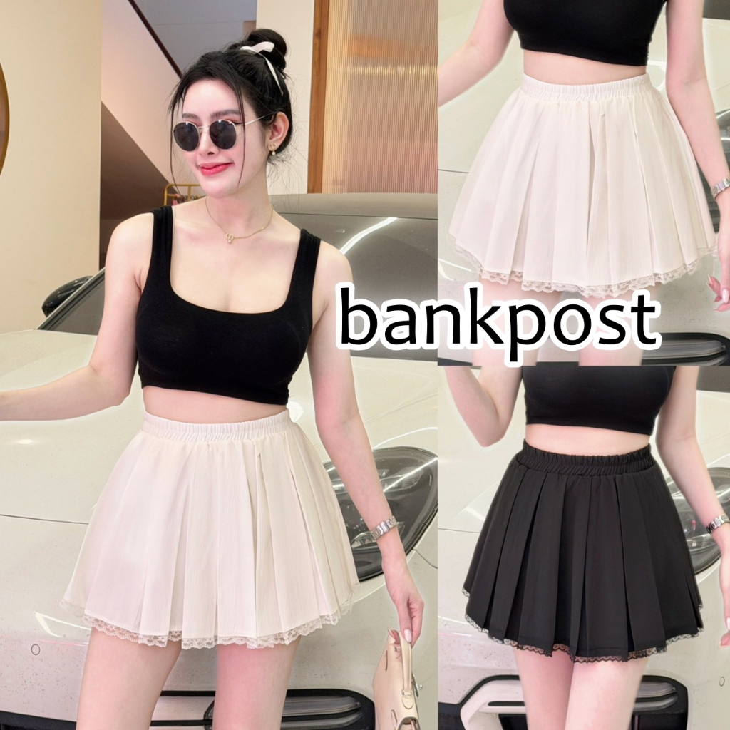 พร้อมส่ง กระโปรง ผ้าคลัช แต่งจีบรอบ ชายแต่งลูกไม้ เอวยางยืด แฟชั่น น่ารักๆๆ ใส่แมท A7393