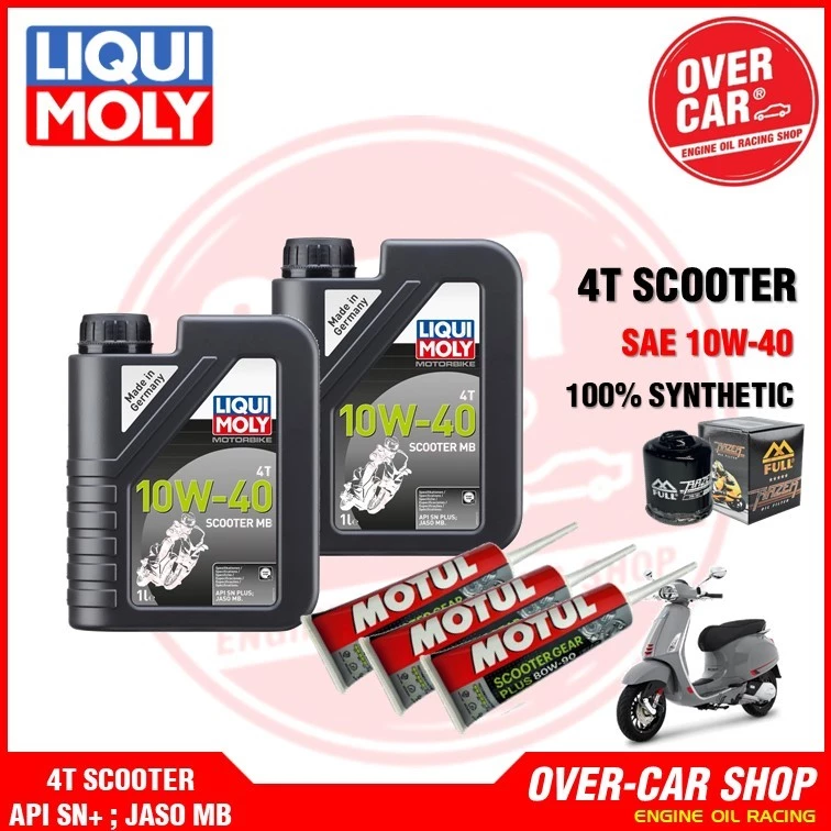 เซท LIQUI MOLY Scooter 4T 10W-40 สังเคราะห์100% 4T 10W-40 สังเคราะห์แท้ 100% สำหรับ Vespa รบชุด