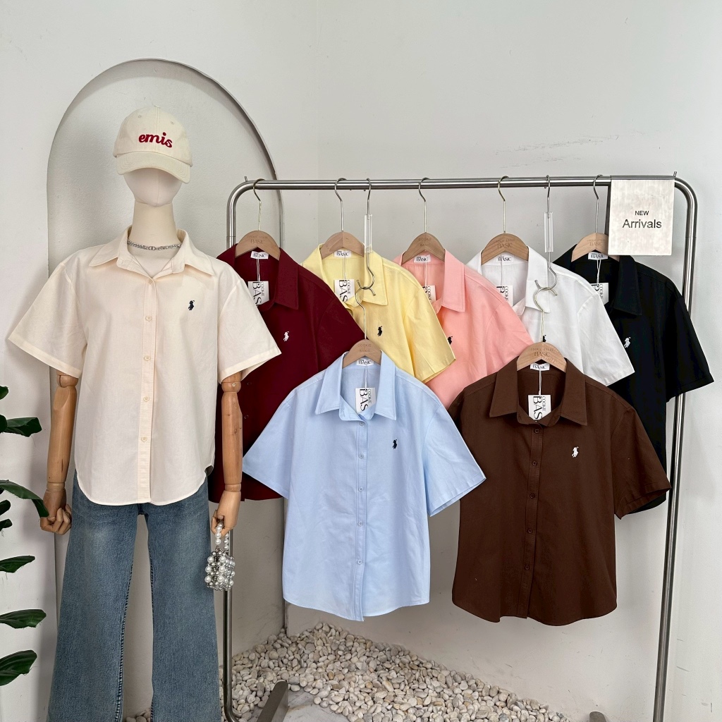 Mook_shop เสื้อเชิ้ตยีนส์แขนสั้น ปักอก เสื้อผ้าแฟชั่น เสื้อผ้าผู้หญิง