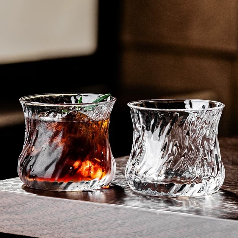 แก้วลายธารน้ำแข็งสวยงาม ขนาด 150ML าหรับใส่นม กาแฟ น้ําผลไม้ glass coffee mug