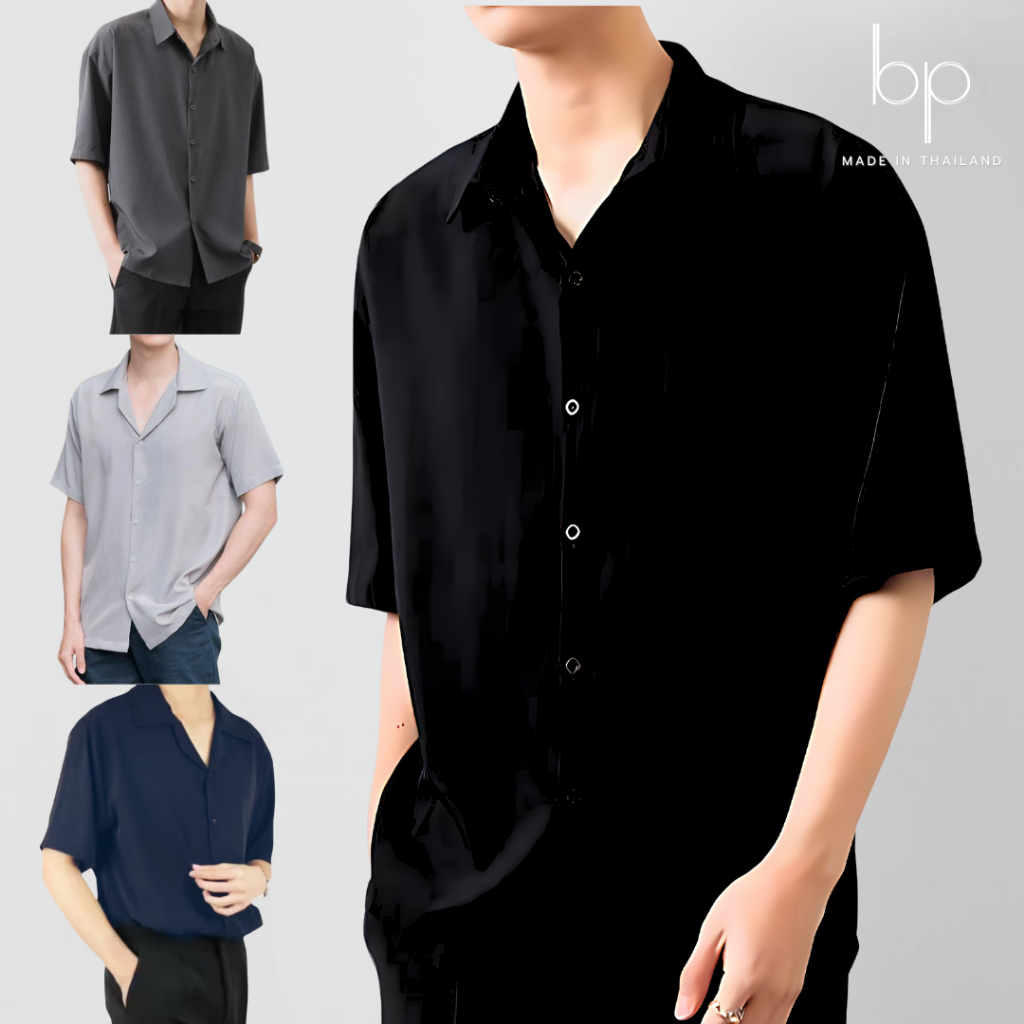 bp เสื้อเชิ้ตแขนสั้น ผู้ชาย ผ้าไหมอิตาลี 16 สี ไซส์ M-4XL