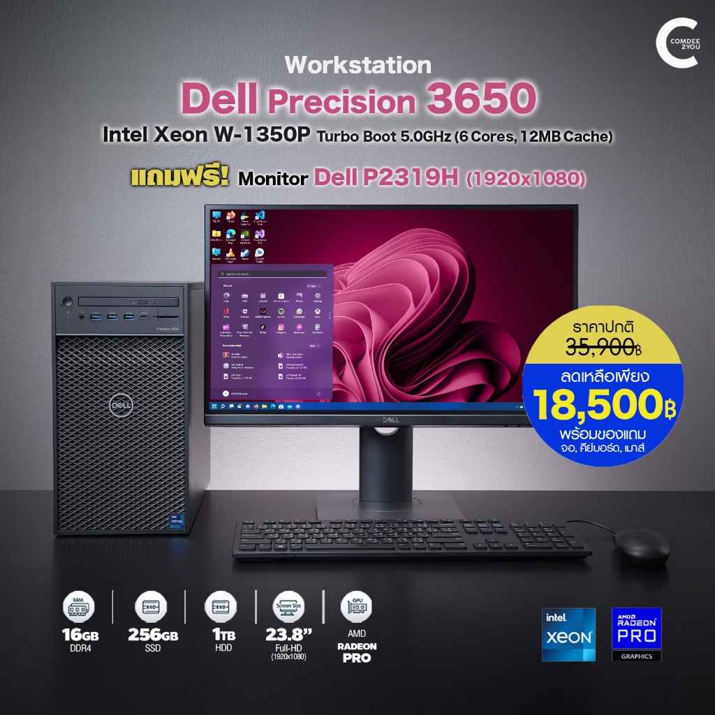 Dell Precision 3650 Workstation | Intel Xeon W1350P | RAM 16GB | 256GB NVMe | HDD 1TB | RadeonPRO |ม