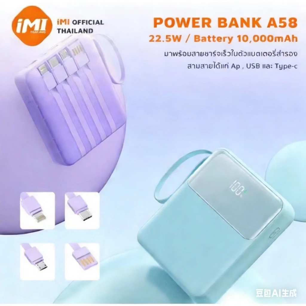 iMI power bank 10000mAh ชาร์จเร็ว22.5W มีสายชาร์จในตัว พาวเวอร์แบงค์ ขึ้นเครื่องได้ รับประกัน1ปี thumbnail 7