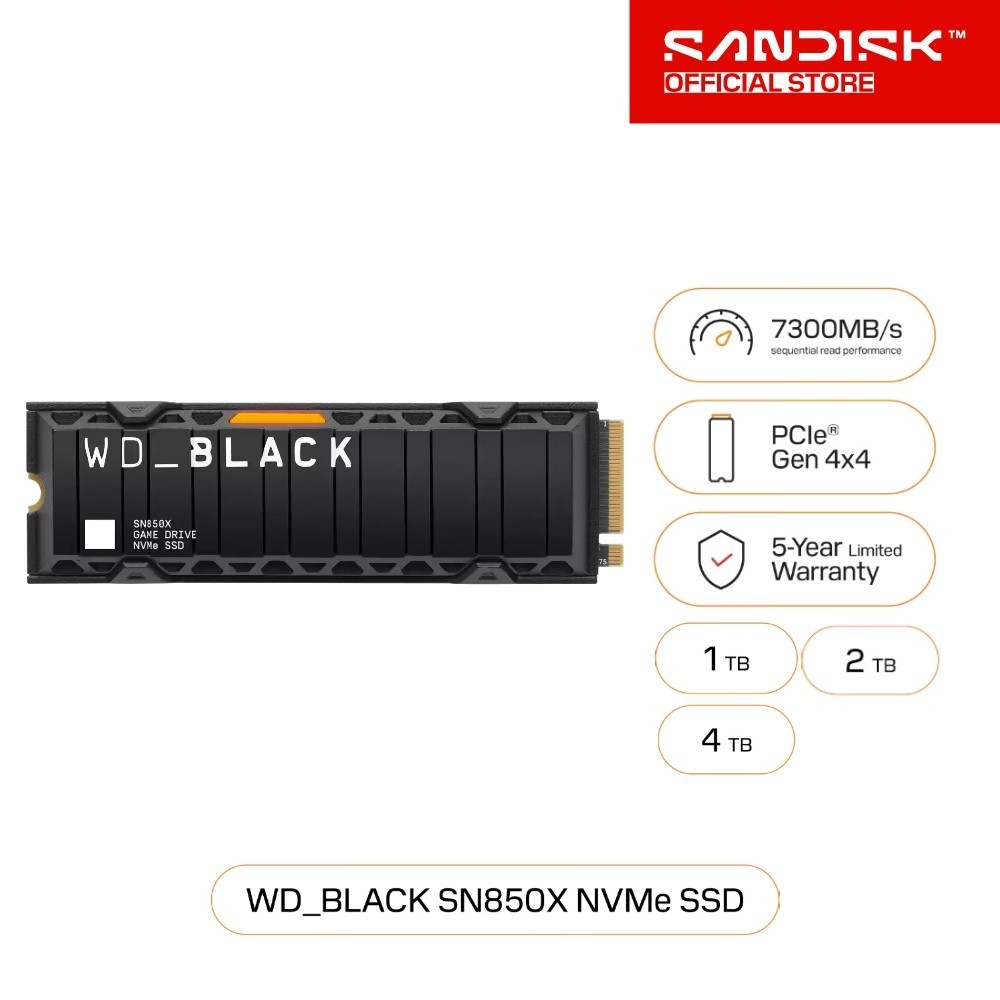 WD_BLACK SN850X NVMe™ SSD - 1TB 2TB 4TB, With Heatsink