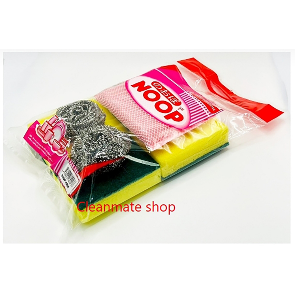 [7 ชิ้น] NOOP ชุดฟองน้ำล้างจาน  7 ชิ้น A205 (แผ่นใยขัดพร้อมฟองน้ำ)