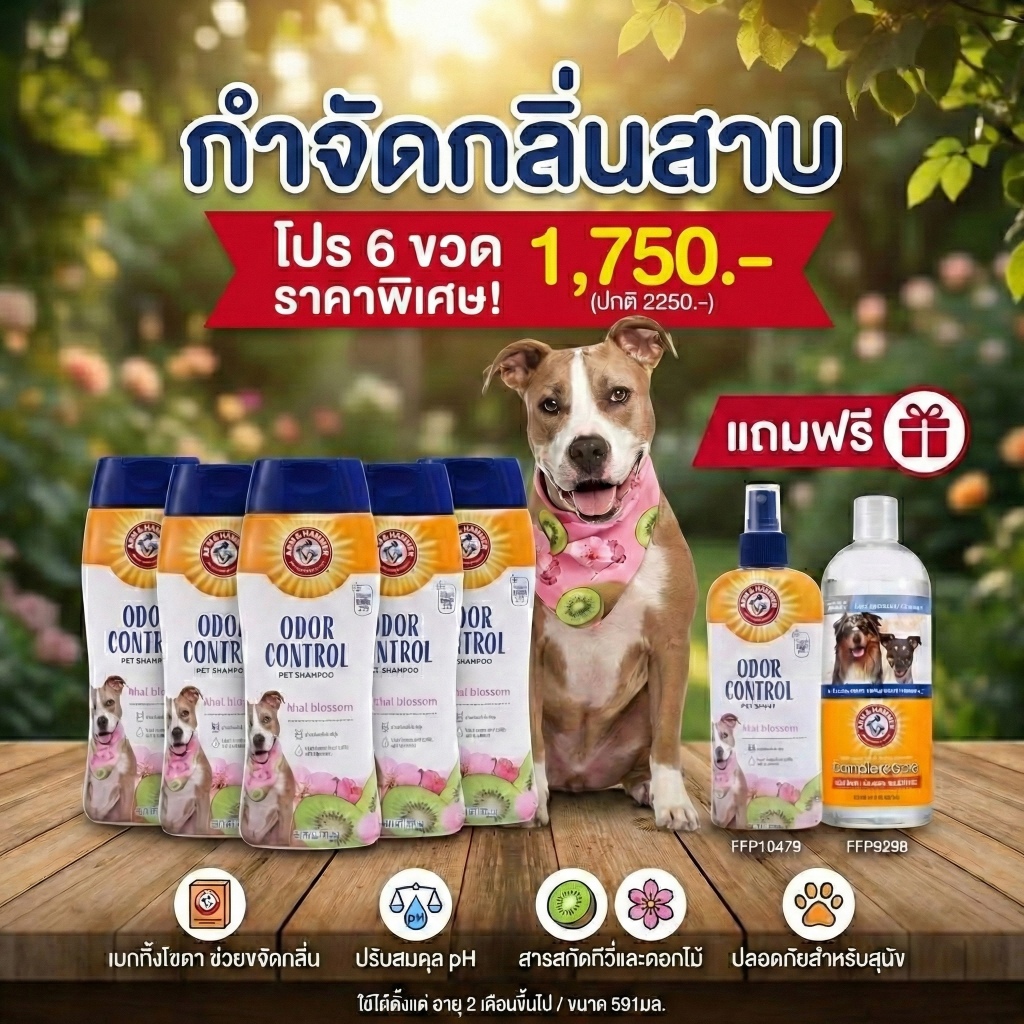 [แบรนด์แท้ USA🇺🇸] Arm and Hammer แพ็ค6ขวด Odor Control Shampoo แชมพูสุนัขโต กำจัดกลิ่นสาบ 591 ml.