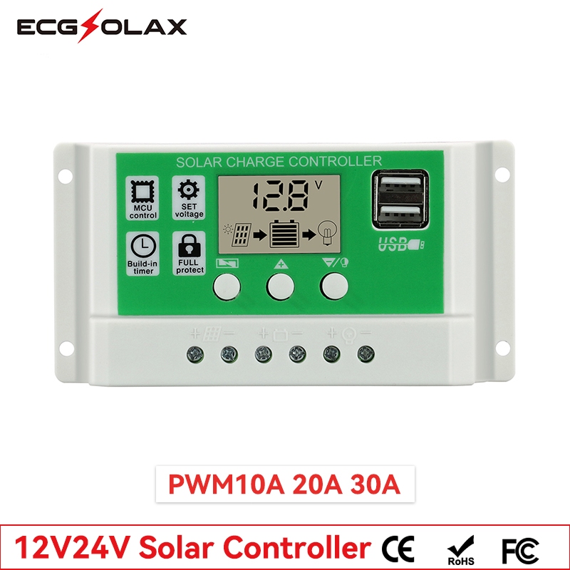 ECGSOLAX PWM Solar charge controller 12V/24V 10A Lithium Battery Lead Acid Battery With Dual USB