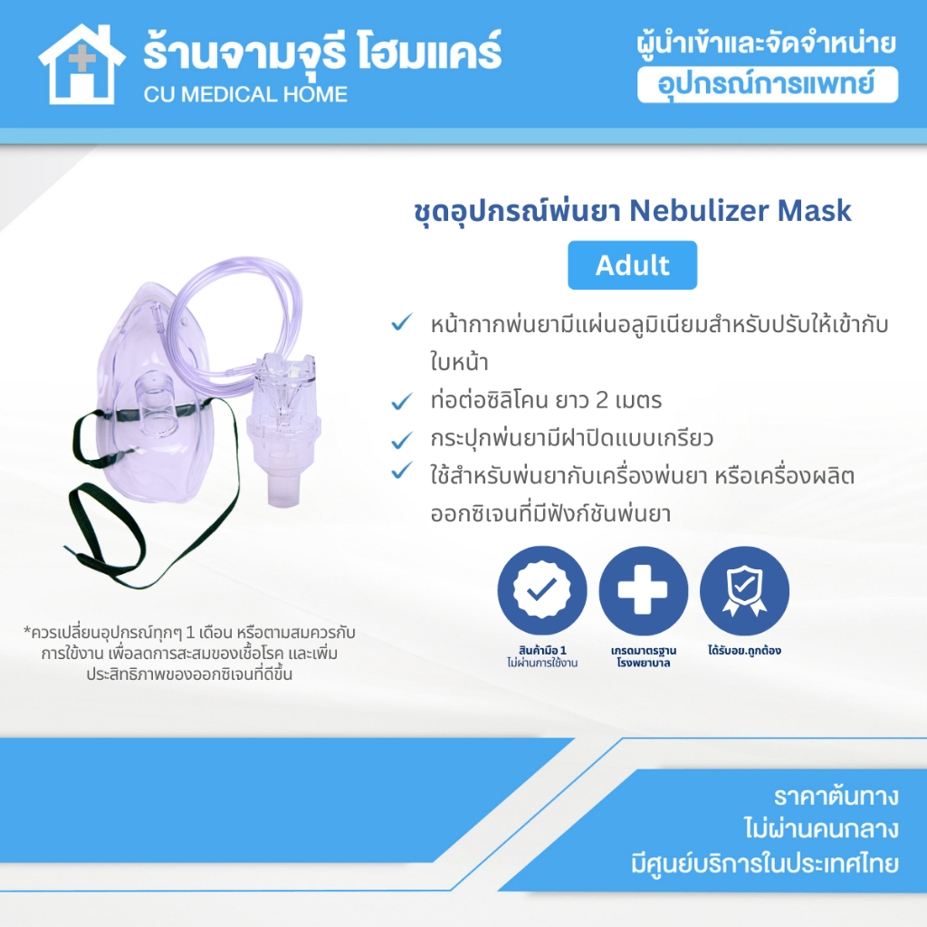 ชุดอุปกรณ์พ่นยา จำนวน 1 ชุด Nebulizer Mask (Adults) หน้ากากสำหรับพ่นละอองยา