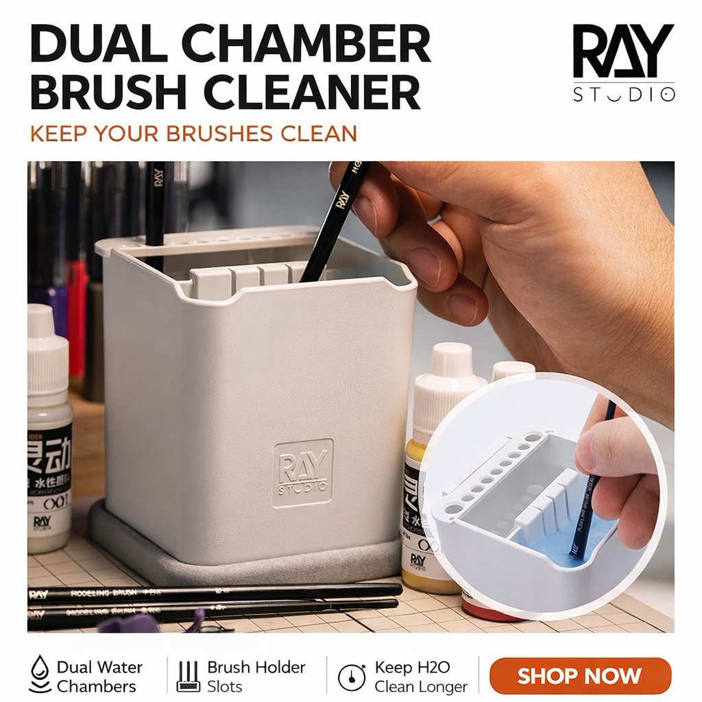 RAY STUDIO ที่วางพู่กัน 2 หลุม พร้อมแผ่นรองซับ | ที่พักพู่กัน เพ้นท์สี โมเดล กันดั้ม ฟิกเกอร์