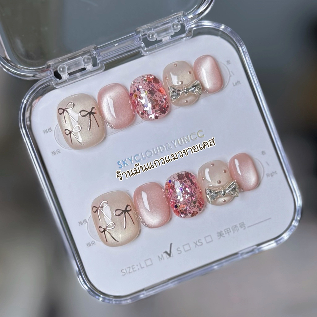 JL44 พร้อมส่งในไทย เล็บปลอมงานสีเจล งานHandmade (อ่านรายละเอียดก่อนสั่งซื้อ) แบบ 10 เล็บ ฟรีชุดอุปกรณ์ติดเล็บ
