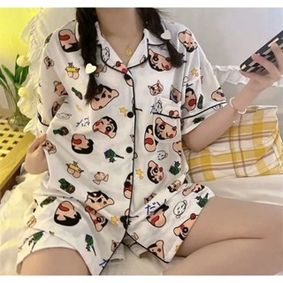 ชุดนอนลายการ์ตูนแขนสั้นขาสั้น ชุดนอนผ้าคอตตอน เนื้อผ้าบางเบา…