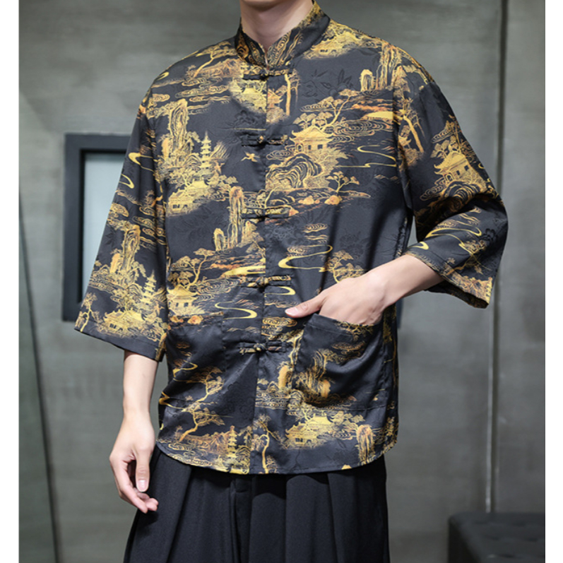 MTS014เสื้อจีนผู้ชายแขนสั้นพร้อมส่งในไทย เสื้อผู้ชายราคาถูก เสื้อใส่เที่ยว อาเซียน เสื้อตรุษจีน - รูปที่ 4