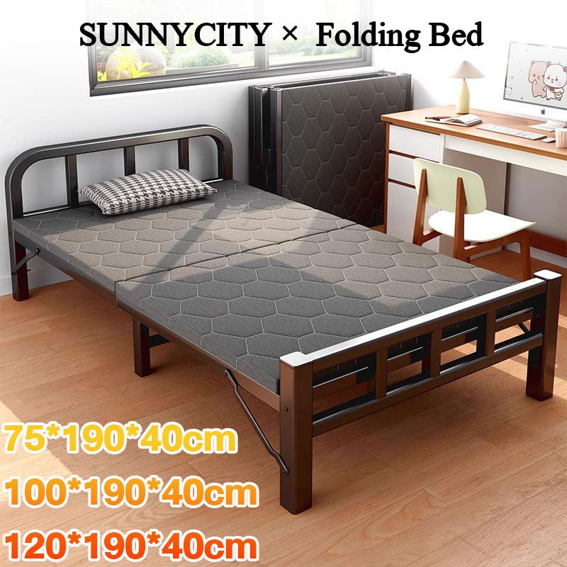 SUN เตียงพับ เตียงพับอเนกประสงค์ ไม่ต้องประกอบ 75/100/120cm พักกลางวัน เนกประสงค์ สีขาว folding bed ခေါက်ခင်း