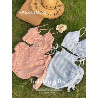 ชุดว่ายน้ำผู้หญิง บิกินี่ 3 ชิ้น Bikini เสื้อผูกโบว์ ผ้าจีบ เซ็กซี่หวาน สไตล์เกาหลี | Ocean Mood