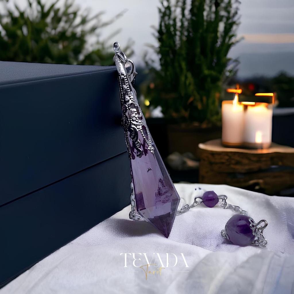เพนดูลั่ม สร้อยคอหิน หินมงคล Healing Amethyst Pendulum Necklace หินแท้ บำบัดความเครียด พร้อมส่ง ราคา ถูกที่สุด ดีลบีเคเค