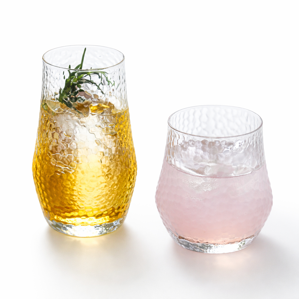 แก้วใส Hammered Glass Tumbler แก้วใสลายค้อน สไตล์คาเฟ่  มินิมอล