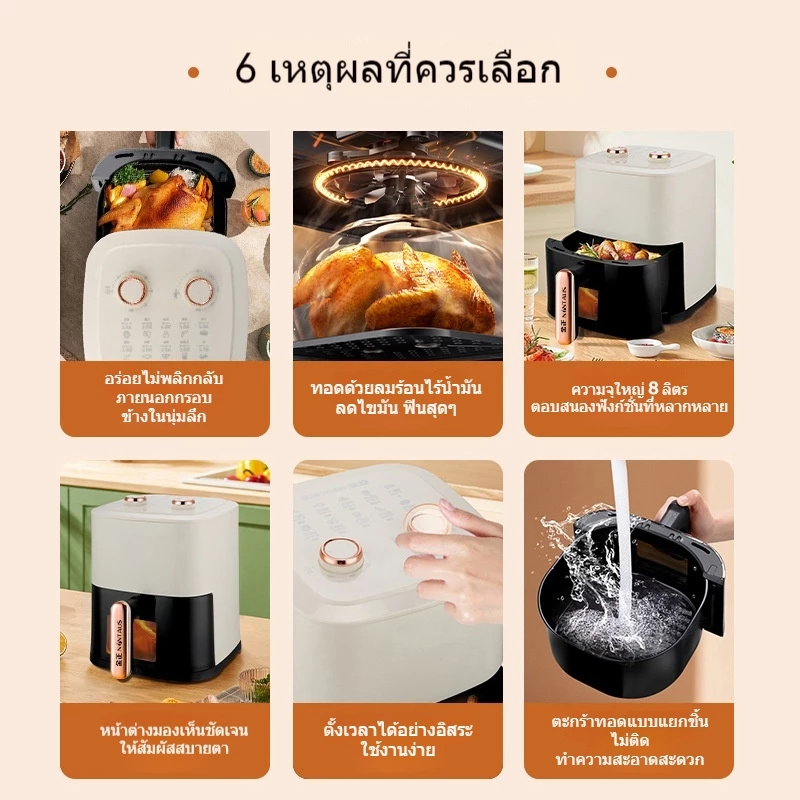 หม้อทอดไร้น้ำมัน อเนกประสงค์ ความจุขนาดใหญ่ 8 ลิตร หน้าต่างโปร่งใส 10 ฟังก์ชั่นเมนู ทำความสะอาดง่าย thumbnail 4