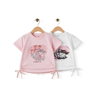 เสื้อเด็กผู้หญิง เสื้อยืดแขนสั้น เชือกรูด