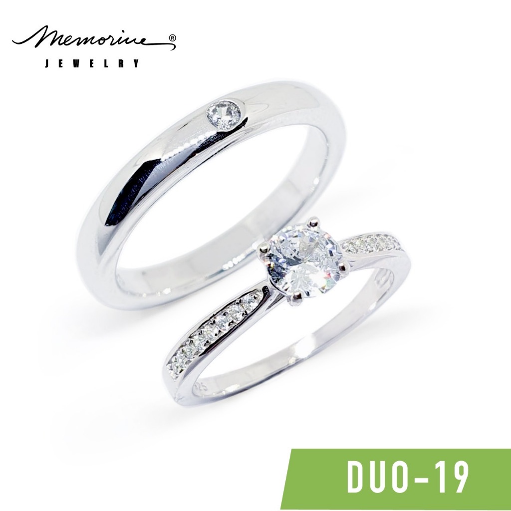 Memorine Jewelry แหวนคู่รักเงินแท้ 925 ฝังเพชรสวิส (CZ) : DUO-19
