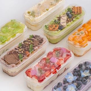 300 มล. กล่องเค้ก พร้อมฝาปิด กล่องขนมพลาสติก กล่องมูสใสทรงสี่เหลี่ยมเกาหลี กล่องบรรจุภัณฑ์อบขนมแบบใช้แล้วทิ้ง