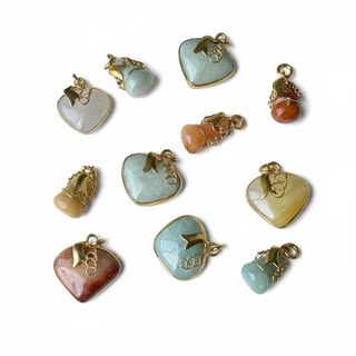 จี้หยก น้ำเต้าดูดทรัพย์ หัวใจเศรษฐี หยกพม่า หยกแท้ 100% Jadeite Type A ปะหล่น ควอทซ์สีธรรมชาติ งานมือ 1001