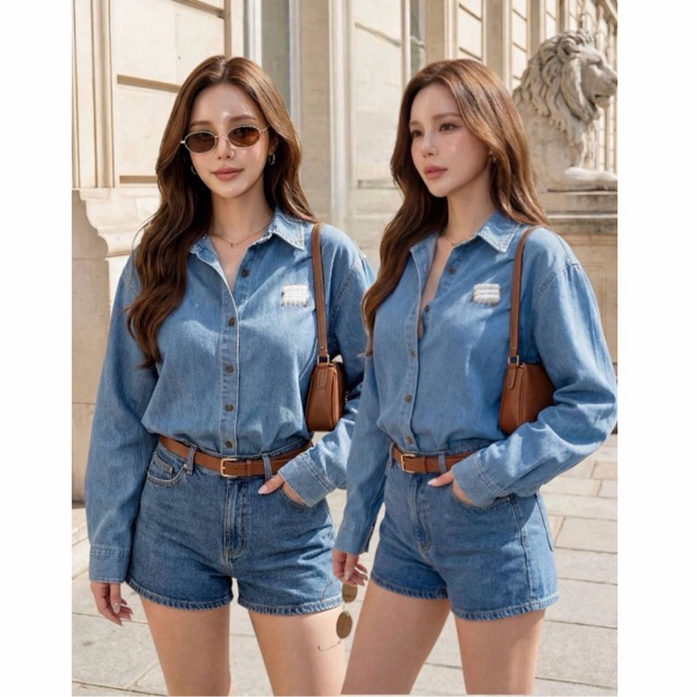 เสื้อเชิ๊ตoversized ผ้ายีนส์เนื้อดีมาก นิ่มสวยใส่สบาย ผ้าฟอกสีสวยมากๆ แมทยังไงก็ดูดี ดีเทลปักเป๊ะสุดๆ