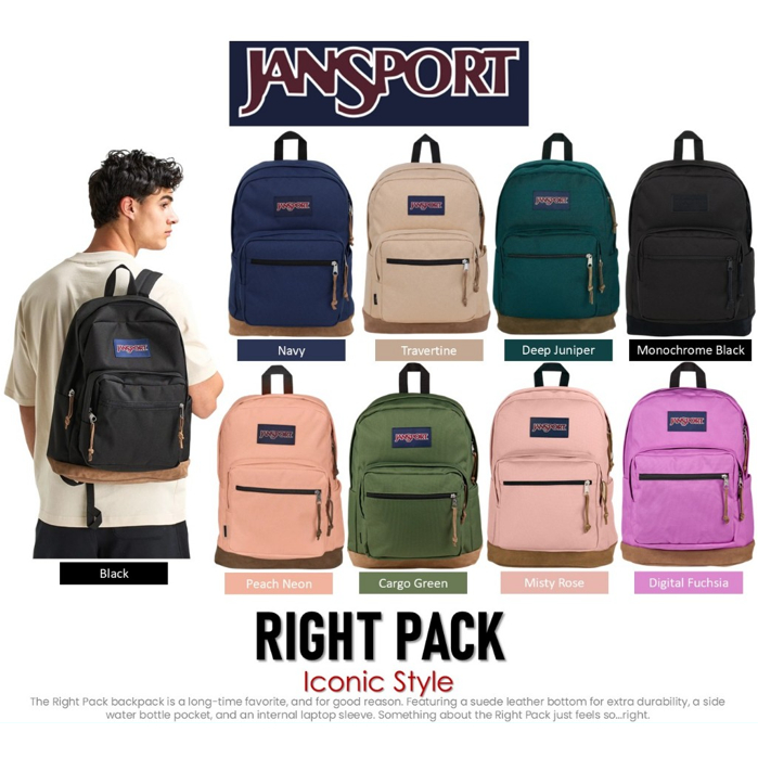 JanSport รุ่น RIGHT PACK - กระเป๋าเป้ Backpack Laptop 15" สะพายหลัง เป้ตูดหนัง คลาสสิก มีช่องใส่ขวดน้ำ