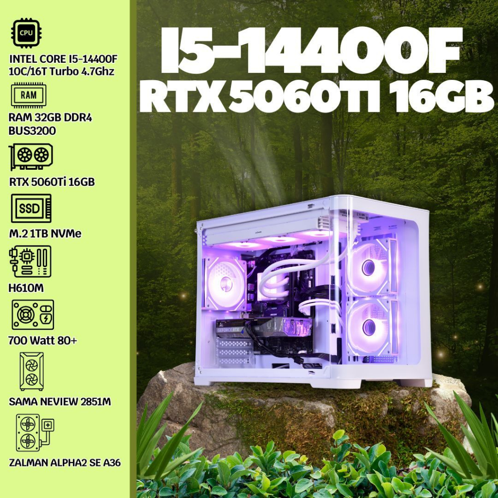 BOSSPC / INTEL CORE I5-14400F / 32GB DDR4 BUS3200 / RTX 5060Ti 16GB / M.2 1TB