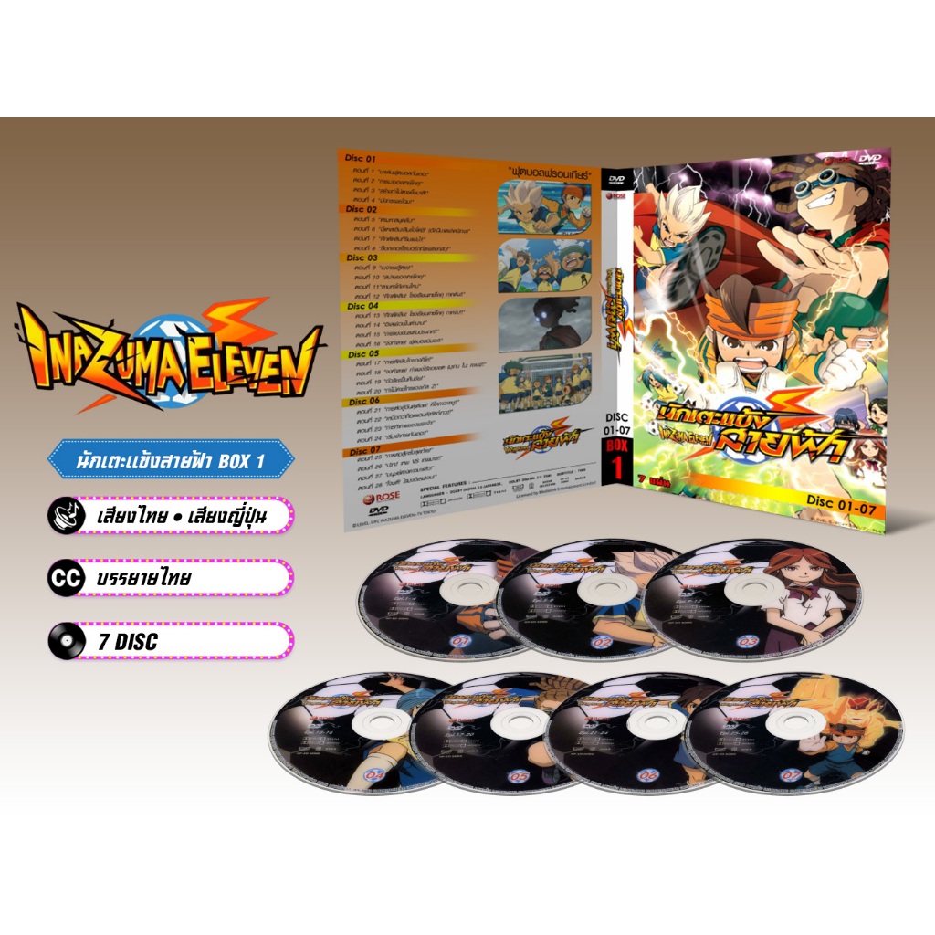 DVD ดีวีดี การ์ตูน Inazuma Eleven นักเตะแข้งสายฟ้า Box Set 1-5 (เสียงไทย-ญี่ปุ่น/บรรยายไทย)
