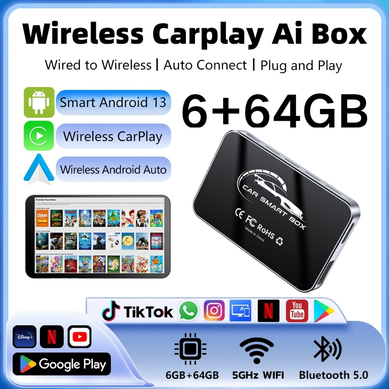 GAQ กล่อง CarPlay AI 6+64G, กล่อง CarPlay Android, กล่อง CarPlay AI, CarPlay ไร้สาย, อะแดปเตอร์ Apple CarPlay