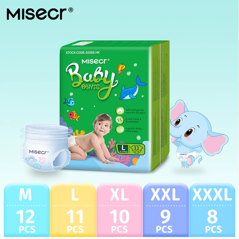 MISECR ผ้าอ้อมเด็ก ผ้าอ้อมแบบกางเกง ซึมซับดีเยี่ยม นุ่ม ระบายอากาศได้ดี บรรจุภัณฑ์ขนาดเล็ก พกพาสะดวก เหมาะสำหรับพกพาไปข้