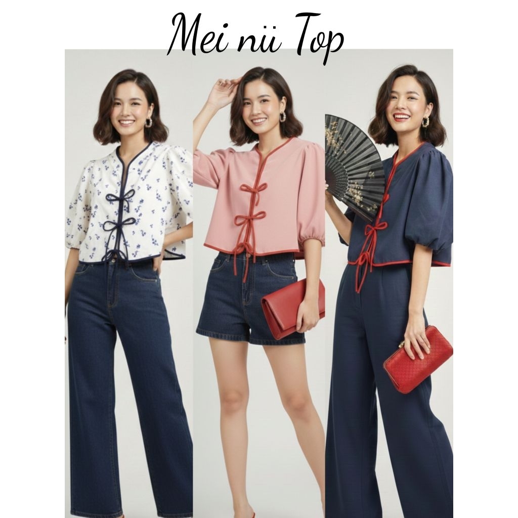 Chinese New Year เสื้อตรุษจีน แขนบอลลูน ผ้าคอตตอนลินิน