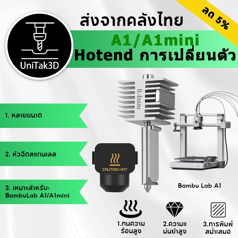 【🚚สินค้าพร้อมส่ง】Bambu Lab A1&A1 Mini 3D Printer Hotend หัวฉีดสแตนเลส ใช้ได้กับ BambuLab A1 และ A1 M