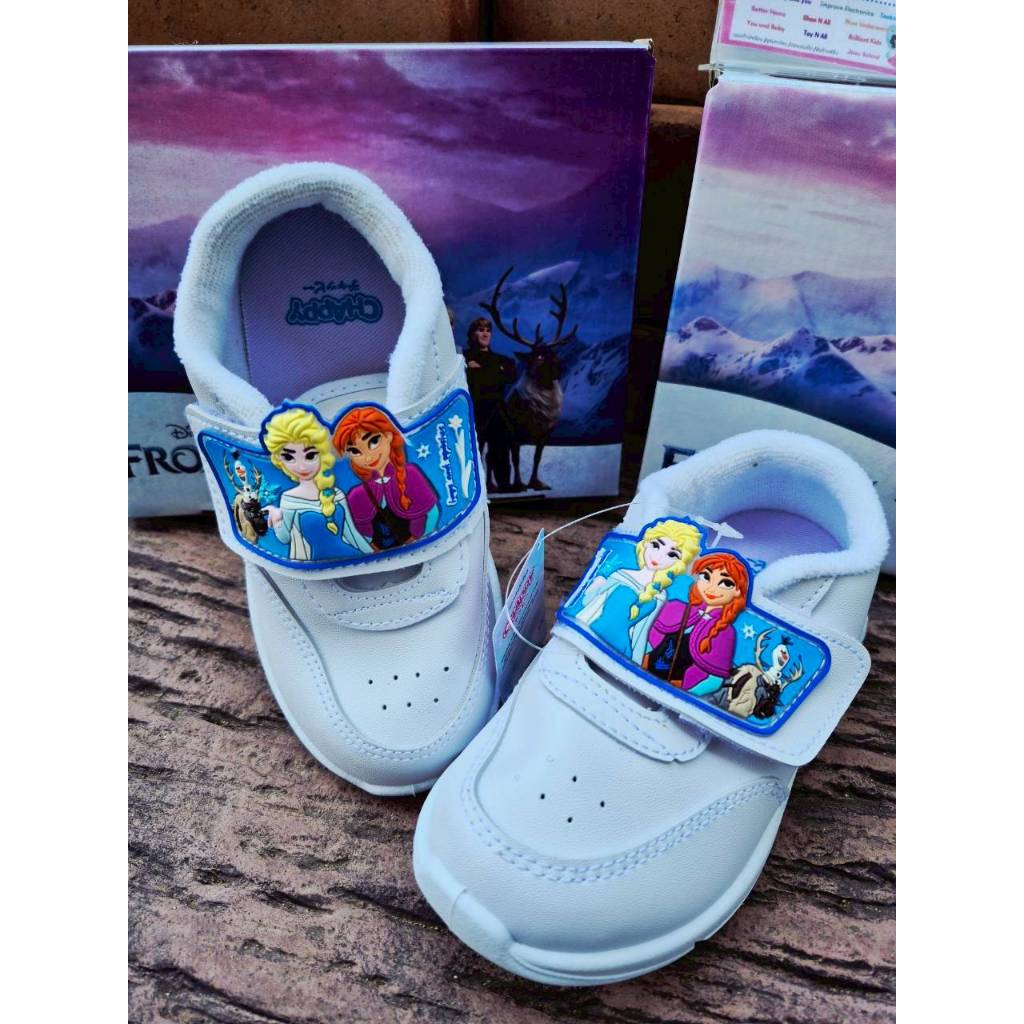 CHAPPY รองเท้านักเรียนหญิง ตีนตุ๊กแก / เอลซ่า พละ ผ้าใบ สีขาว