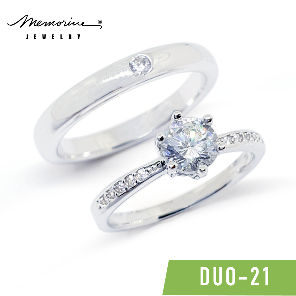 Memorine Jewelry แหวนคู่รักเงินแท้ 925 ฝังเพชรสวิส (CZ) : DUO-21