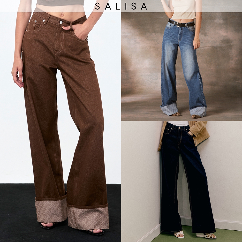 SALISA - BAGGY JEANS PF24 Logo Folded ปล่อยหรือพับชายก็ได้ กางเกงยีนส์