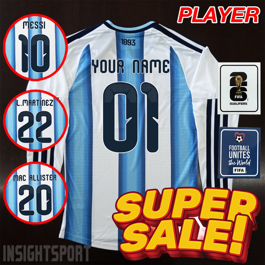 เสื้อฟุตบอลเกรดเพลเยอร์แขนยาว ทีมชาติ oาs์lจนติu่า เหย้า #PY0107 รุ่น ฟุตบอลโลก2026 ไซส์เอเชีย S-2XL