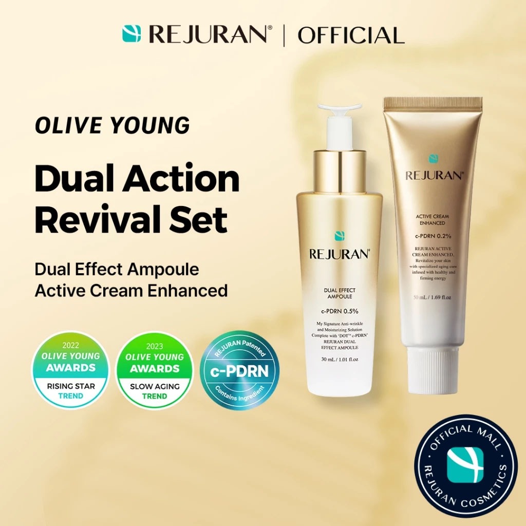 [เซตคู่แอมพูล+ครีมทองสูตรใหม่] SET REJURAN Dual Effect  Ampoule 30 mL &   REJURAN Active Cream En