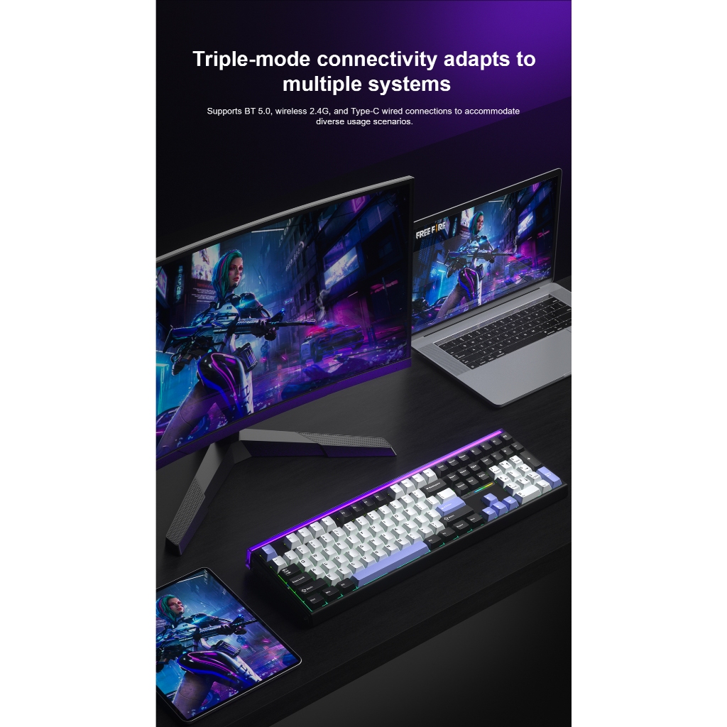 AULA H108 TRI-MODE RGB GASKET MECHANICAL KEYBOARD 108Keys เสียงเงียบ | รับประกัน 2 ปี รูปที่ 5