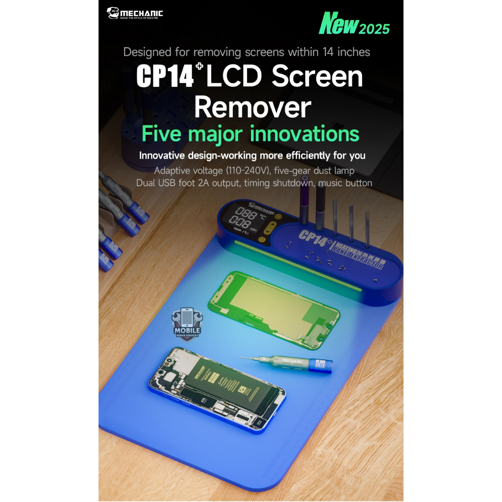 MECHANIC CP14 ซ่อมหน้าจอ LCD เครื่องทําความร้อน 2 ชั้นซิลิคอน  ปรับความร้อน Pad สําหรับซ่อมโทรศัพท์มือถือเครื่องมือ