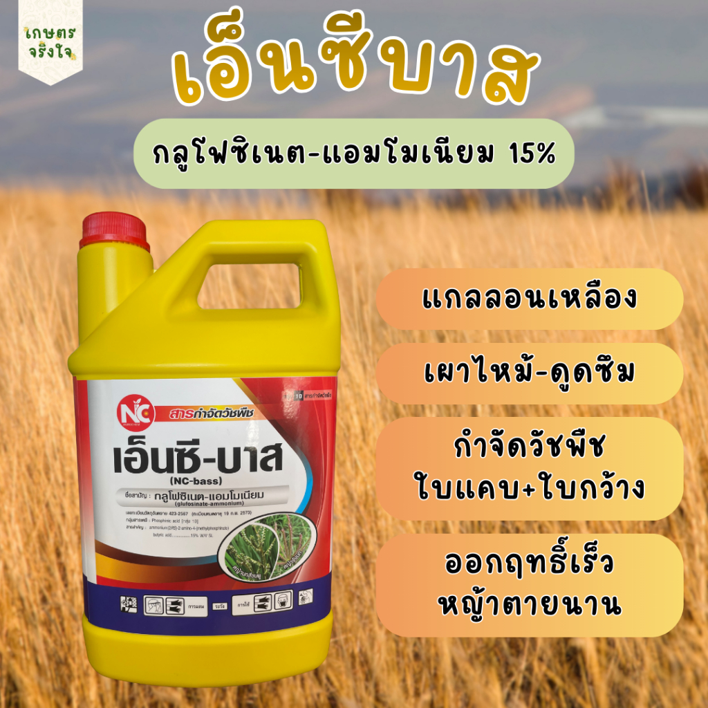 เอ็นซีบาส กลูโฟซิเนต-แอมโมเนียม15% กำจัดหญ้าเผาไหม้-ดูดซึม 4 ลิตร ฆ่าหญ้าใบแคบใบกว้าง ออกฤทธิ์เร็ว