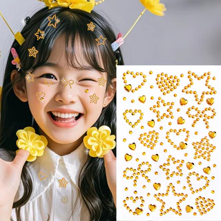 สติกเกอร์รูปเพชรห้าดาว/รูปหัวใจ สติกเกอร์ตกแต่งใบหน้าสุดน่ารัก อุปกรณ์ตกแต่งแต่งหน้าบนเวทีสุดประณีตสำหรับเด็ก