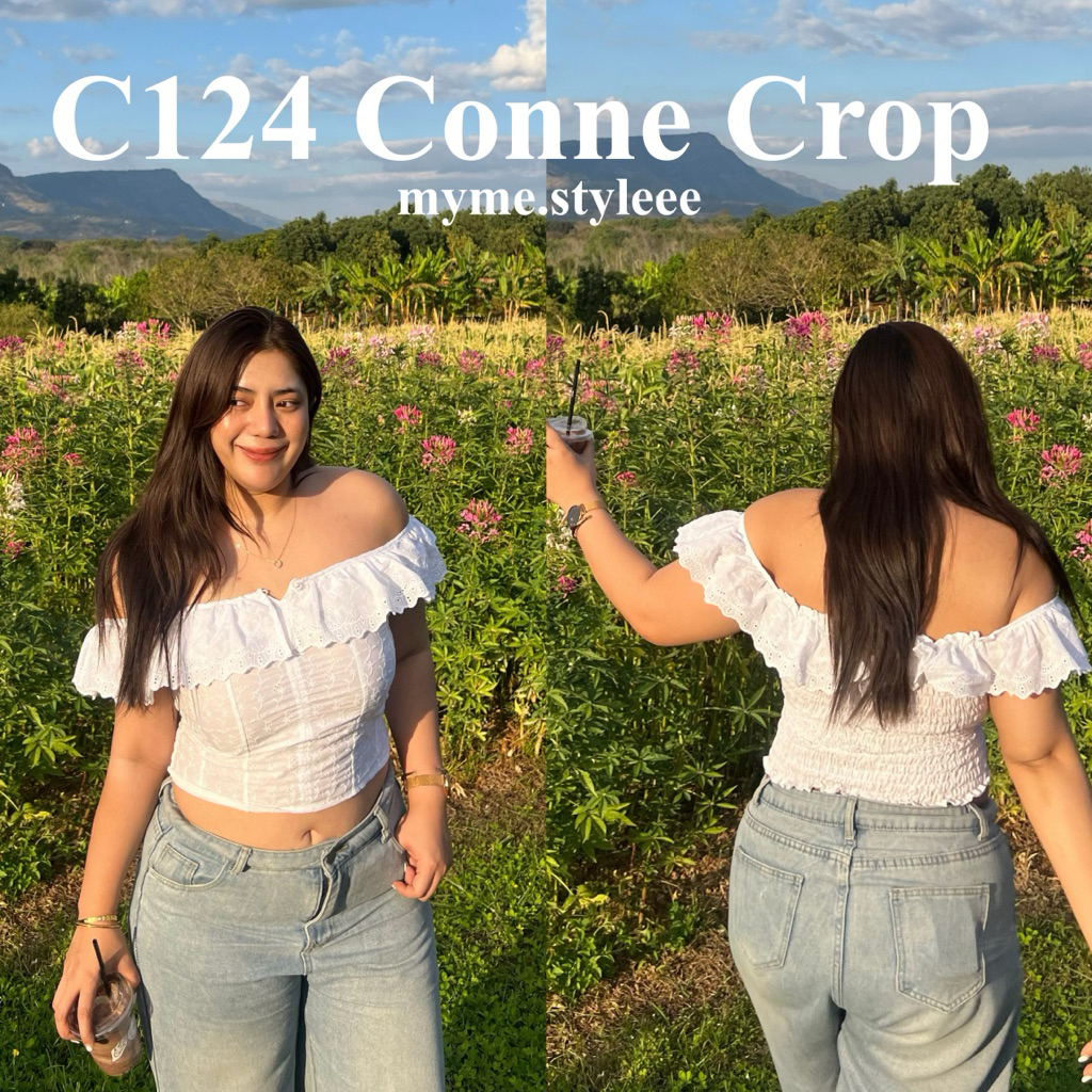 C124 Conne Crop - เสื้อปาดไหล่ฉลุสาวอวบ - myme.styleee