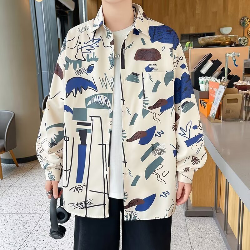 เสื้อเชิ้ตแขนยาวของผู้ชายเสื้อคอตั้งลายพิมพ์เสื้อผ้าผ้านุ่ม และขายดี ที่สุด!เหมาะสําหรับการสวมใส่สบาย และทํางาน